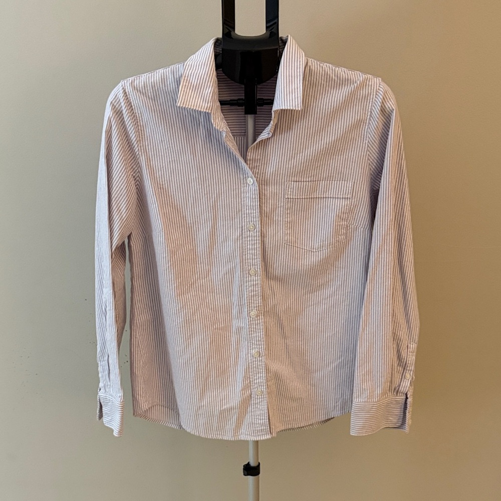 J. Crew Women’s 100% Cotton Lilac and White Pinstripe Button Down Size Large